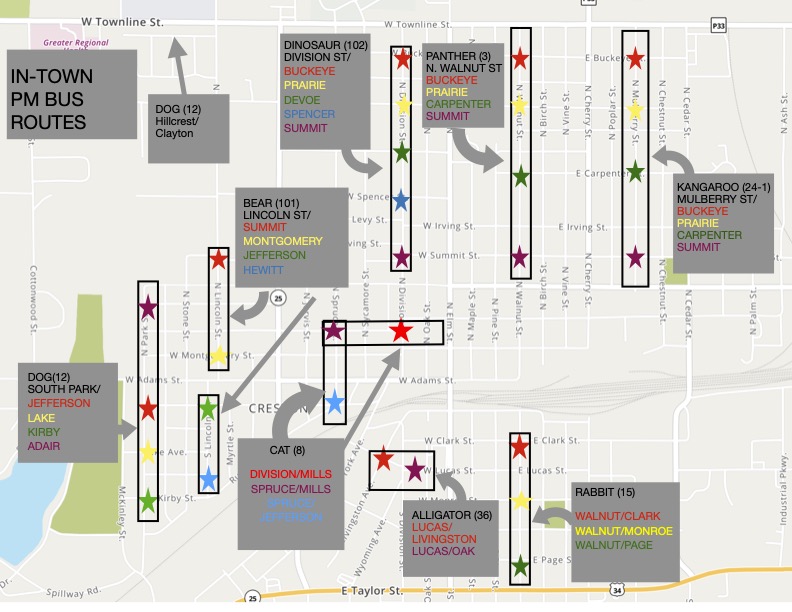 Map of the PM bus stops